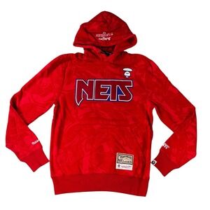 AAPE x Mitchell & Ness New Jersey Nets Camo Hoodie Red Mens Small NWT NBA
